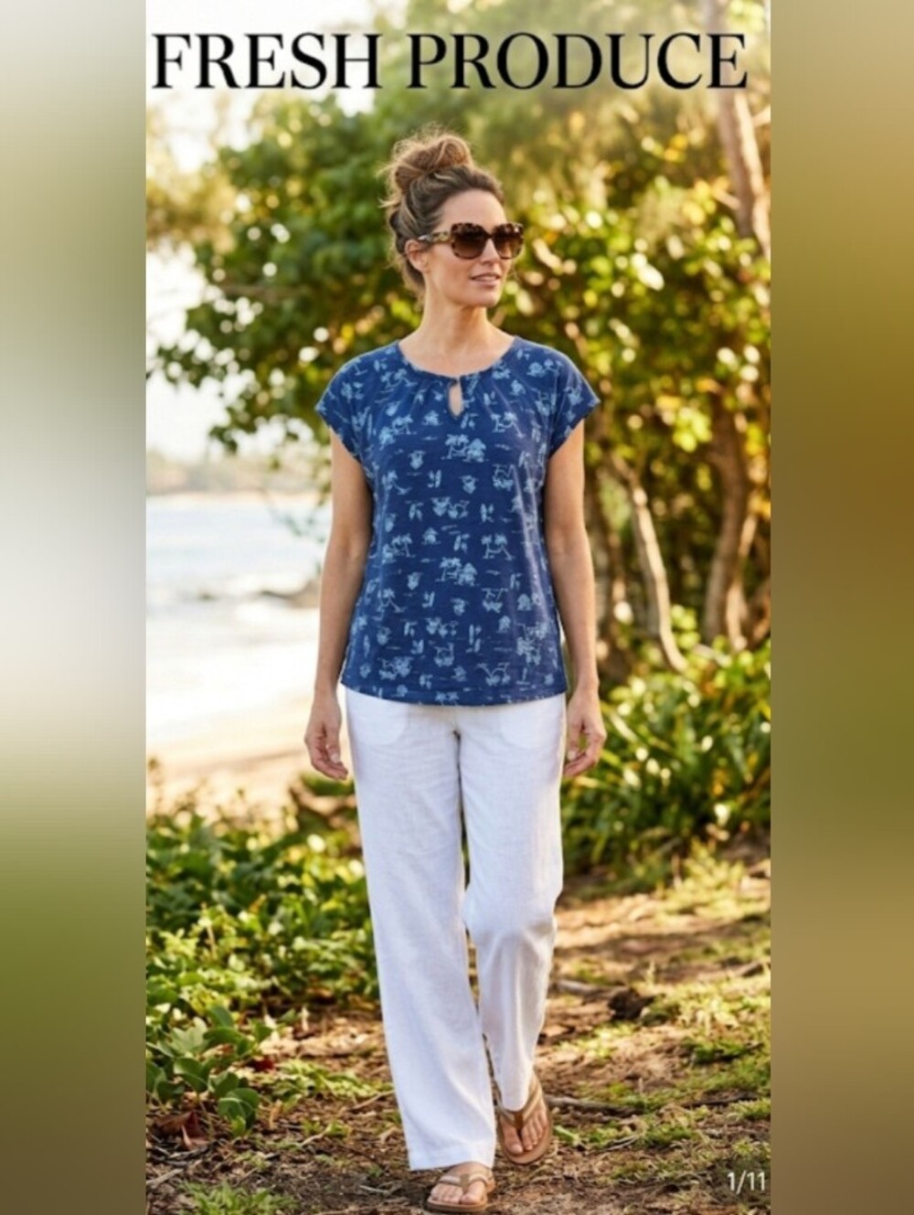 Fresh Produce Navy Blue Graphic Palm Tree CottonTop!